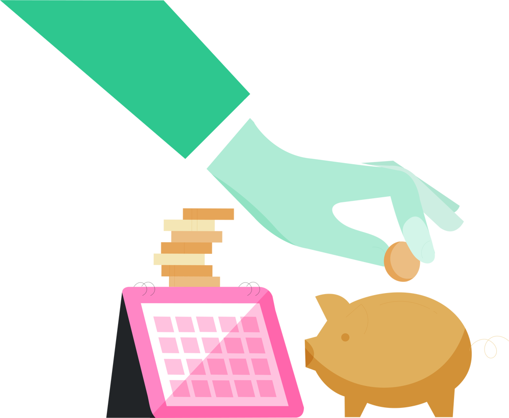 Illustration NITO's salary statistics - hand putting money in a piggy bank
