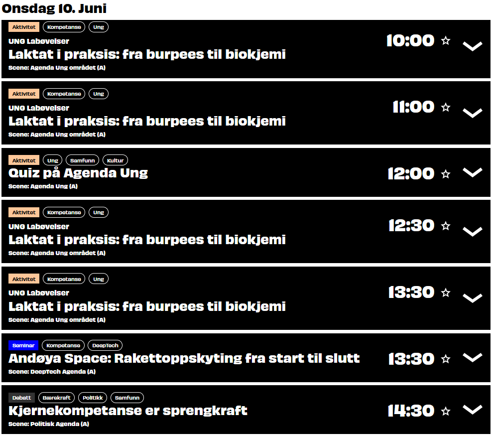 Program faksimile fra Kongsberg Agendas nettsider