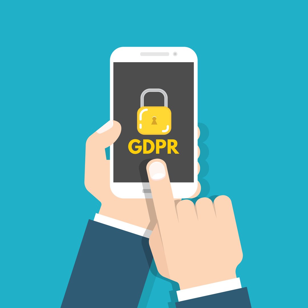 Illustrasjon av hender og mobiltelefon som viser GDPR.