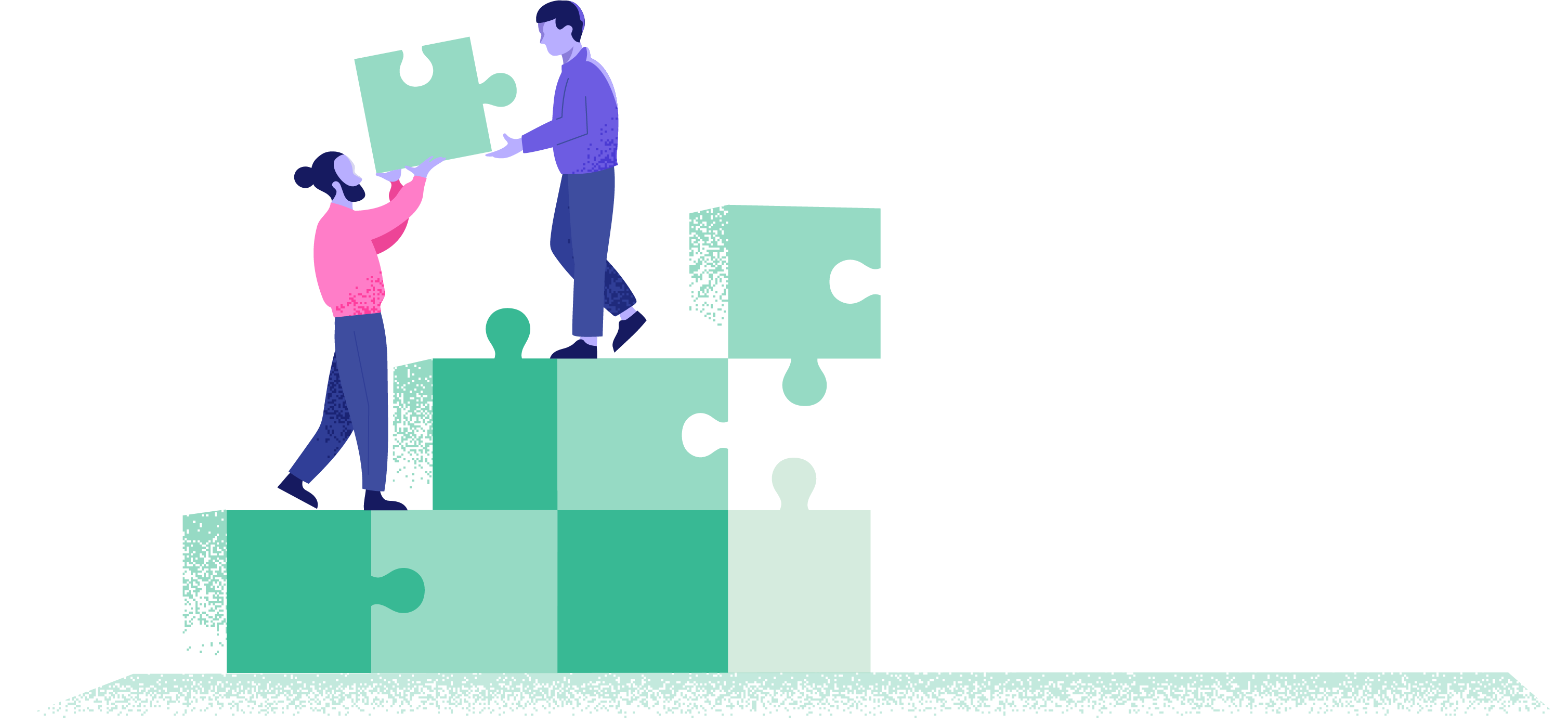 Illustrasjon tillitsvalgte som bygger med store byggeklosser, illustrerer å bygge pensjon